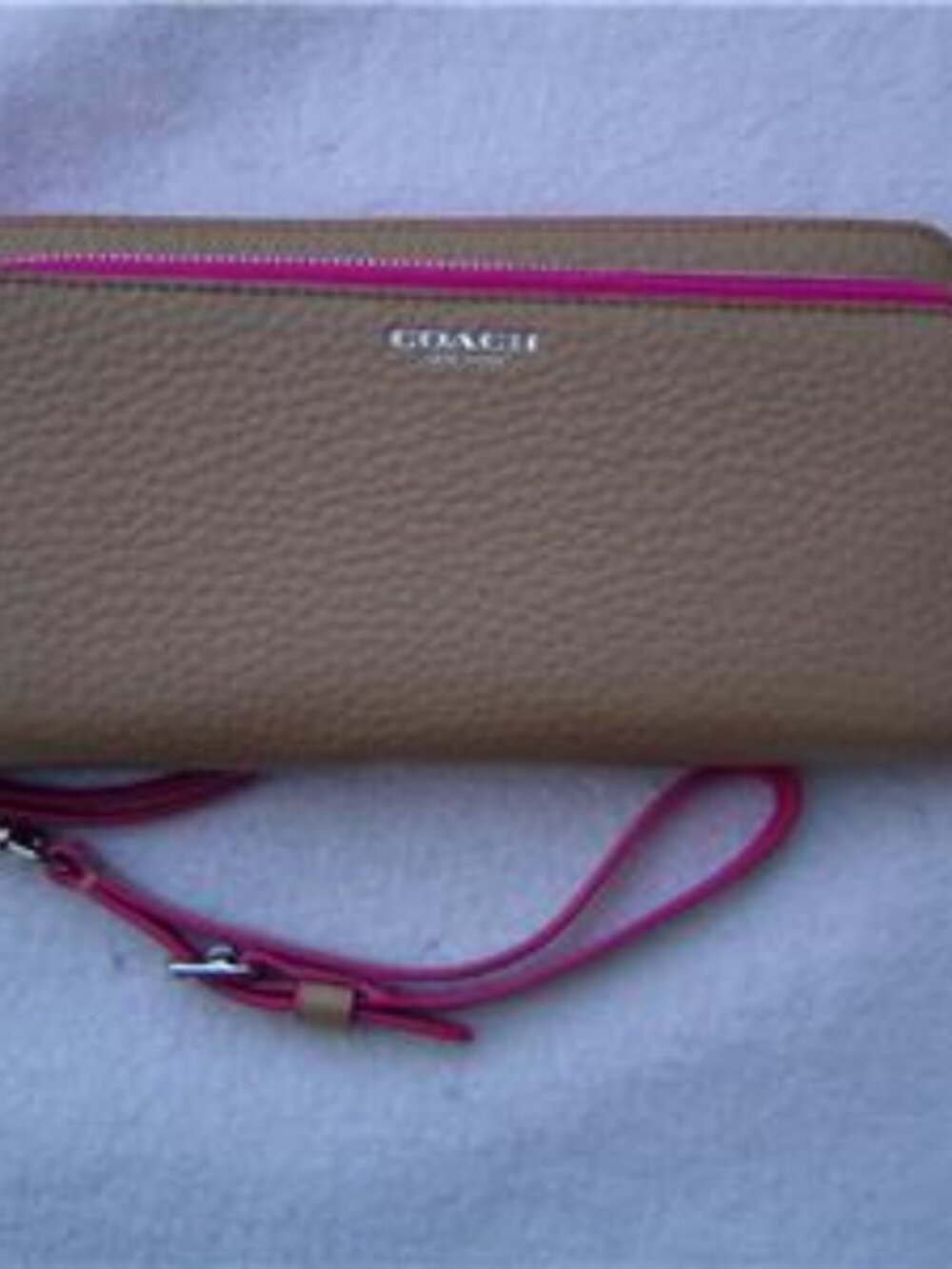 NEW AUTHENTIC COACH CAMEL LEATHER EDGEPAINT DOUBLE ZIP ACCORDION WALLET #51704
